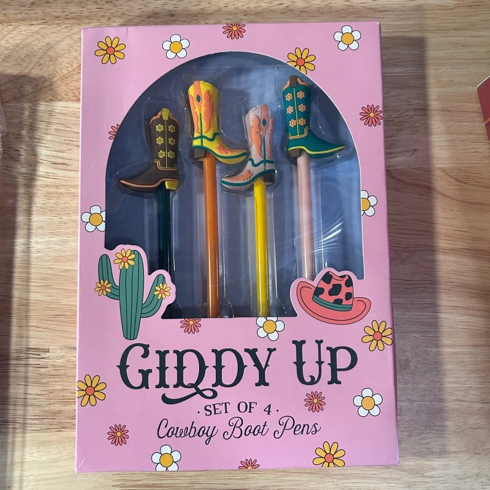 Lady Jayne List Pad and‎ Pen Set Giddy Up Cowboy Boot Pens Cactus Notebook  New